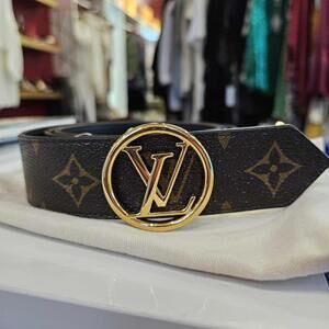 Louis Vuitton Gold LV Circle/Brown Mono Belt w/COA & Dust Bag